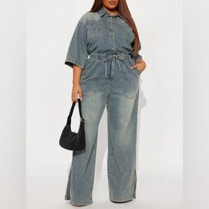 FASHION NOVA - Medium Washed Denim Jumpsuit - New with Tags - 1X